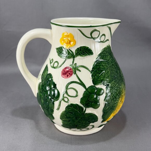 Vtg Ceramic Art Pottery 3778 Pitcher Majolica Strawberries Grapes West Germany - Picture 4 of 16